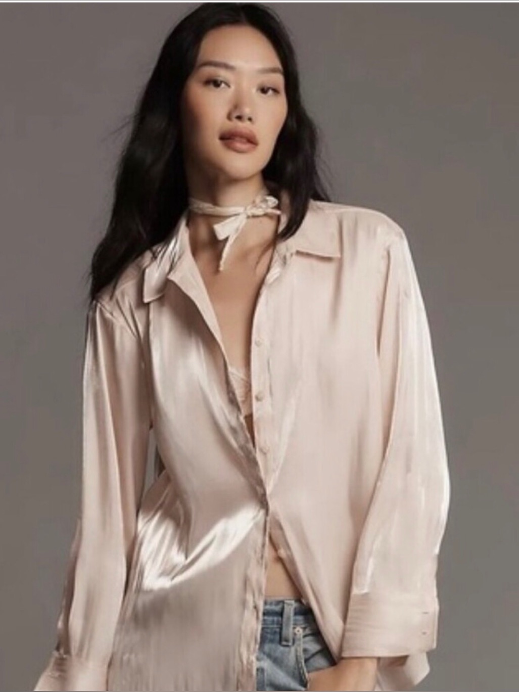 Nwt Anthropologie Cream Colored Shiny Crinkle Blouse (Xs)